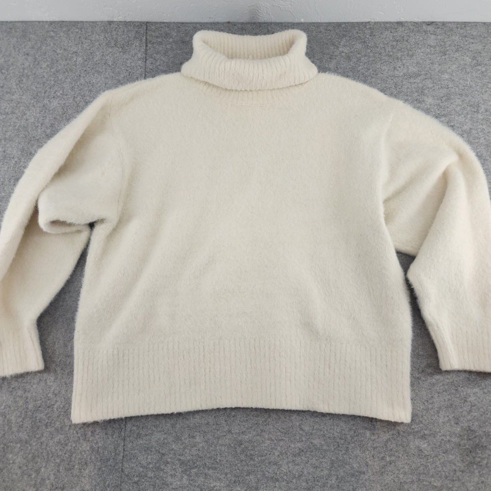 CALIA Womens Cream Fuzzy Turtleneck Sweater Size Small Cozy Winter Eyelash Knit